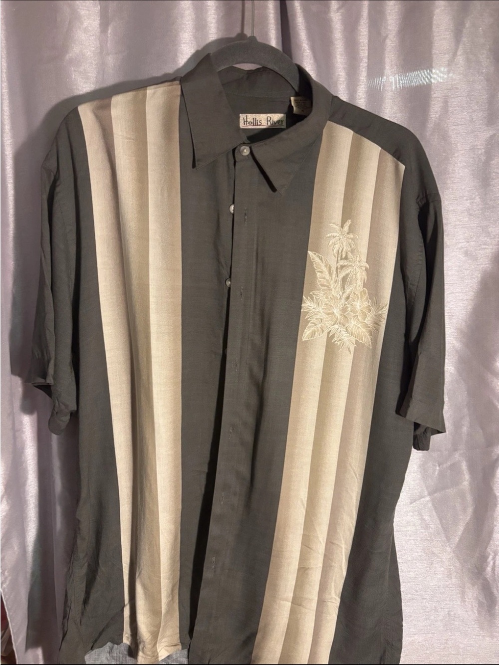 Hollis River Men's Short Sleeve Black & Beige Striped Button-Up Shirt